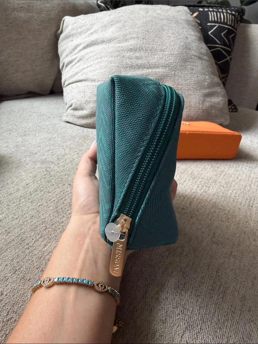 Missoni Teal Chevron Cosmetic Pouch with Gold Logo